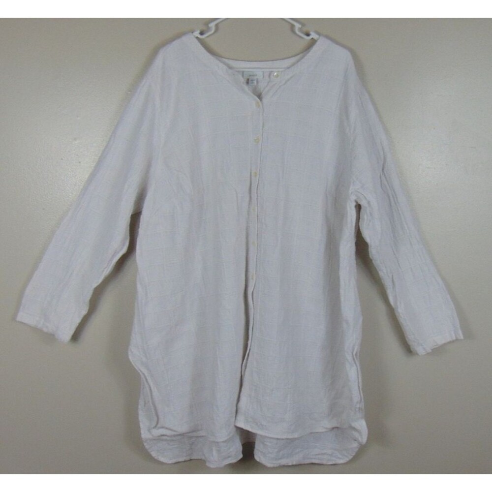 Pure Jill Womens Button up Top 3X White Tunic Lagenlook Linen Cotton J.Jill